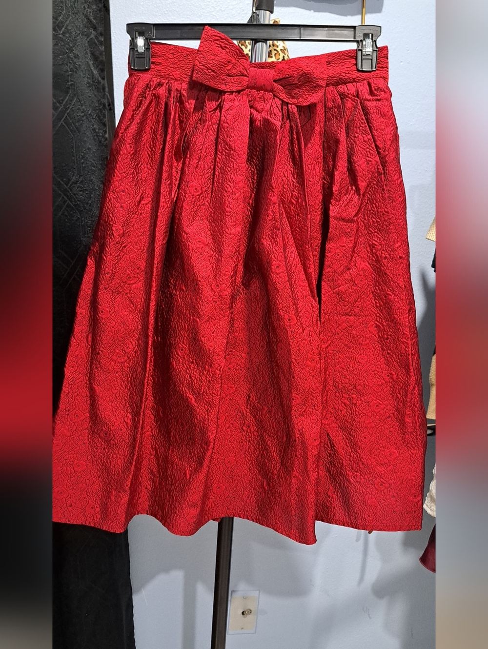 Chicwish Red Textured Bow-Waist A-Line Midi Skirt